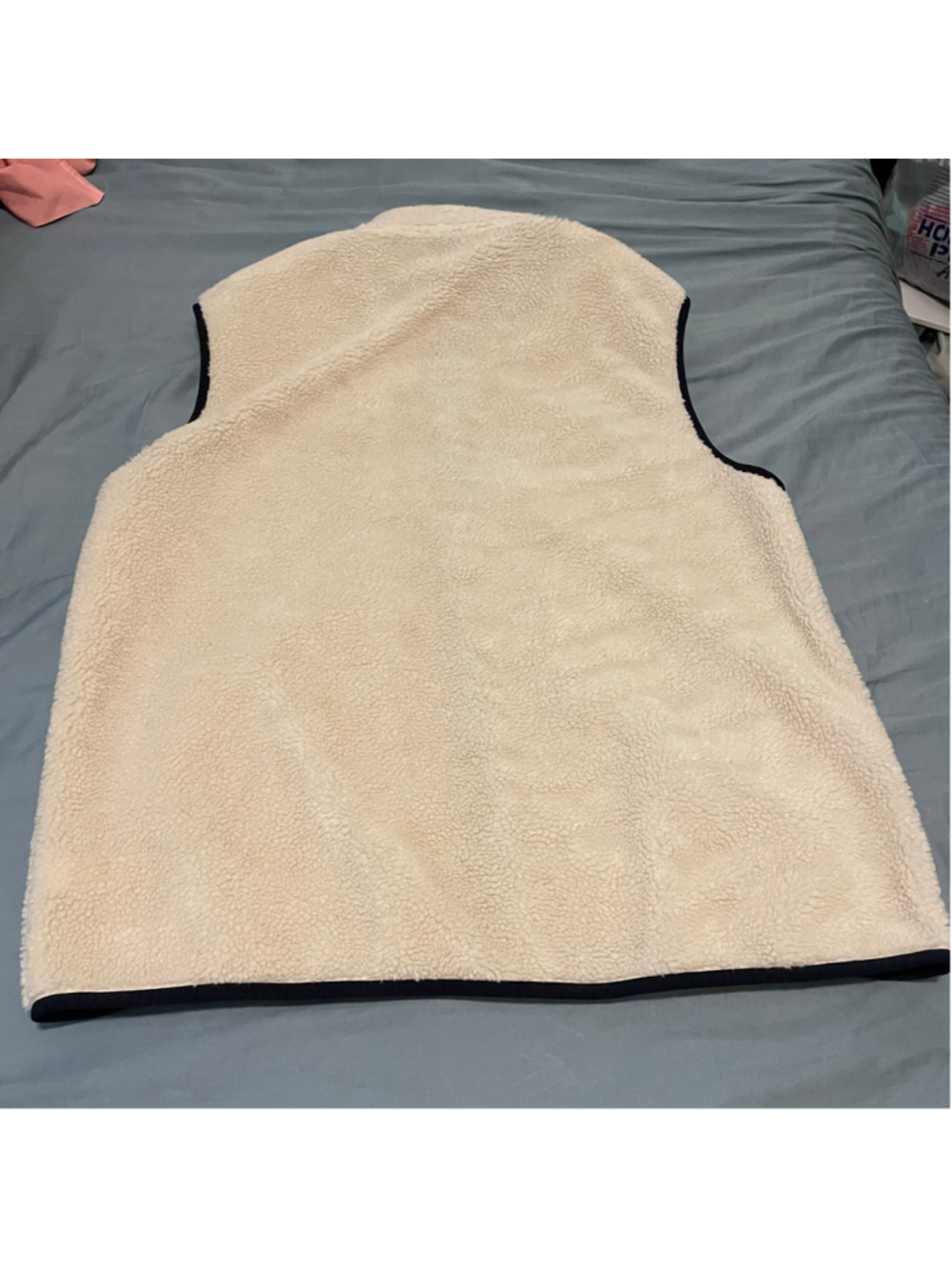 Men's Vineyard Vines Sherpa Fleece Vest XL Beige Navy Blue unisex utility - Picture 7 of 8